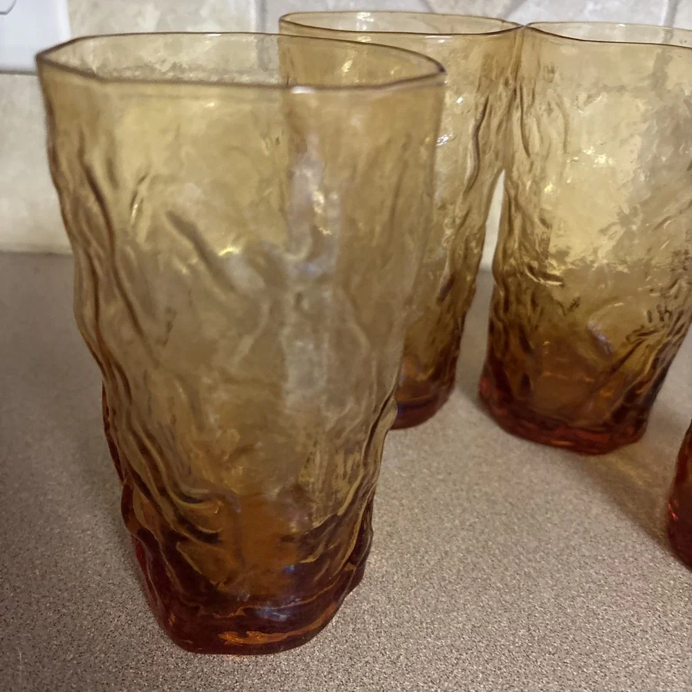 Set 4 Seneca Glass DRIFTWOOD Crinkle HIGHBALL Tumblers 5 3/4 - Picture 7 of 12